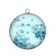 Pendentif Cabochon Argent - fleur bleue