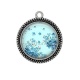 Pendentif Cabochon Argent - fleur bleue