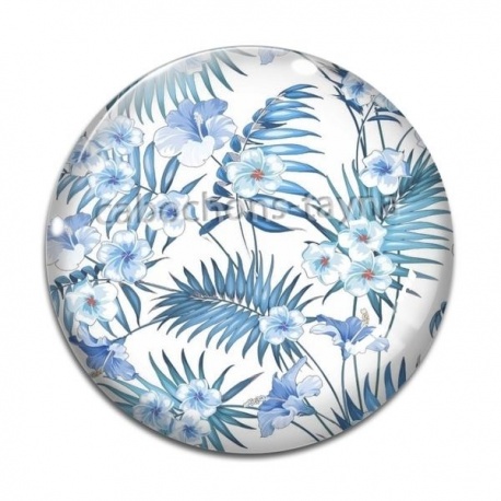 Cabochon Verre - fleur bleue