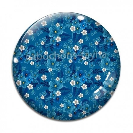 Cabochon Verre - fleur bleue