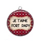 Pendentif Cabochon Argent - je t'aime fort papy