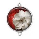 Connecteur Cabochon Argent - Fleur rouge et blanche