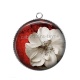 Pendentif Cabochon Argent - Fleur rouge et blanche