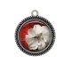 Pendentif Cabochon Argent - Fleur rouge et blanche