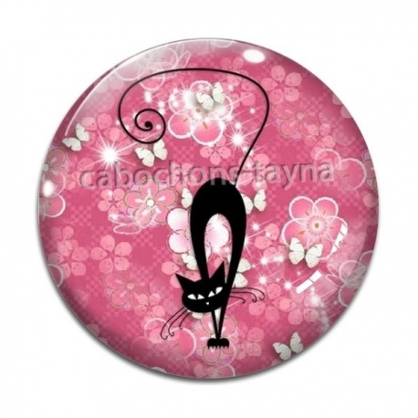 Cabochon Verre - chat fond fleur