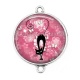 Connecteur Cabochon Argent - chat fond fleur