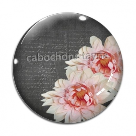 Cabochon Verre - fleur font gris