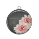 Pendentif Cabochon Argent - fleur font gris