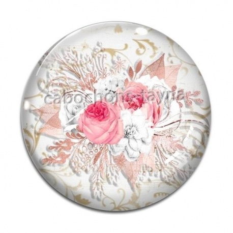 Cabochon Verre - fleur rose