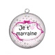 Pendentif Cabochon Argent - je t'aime marraine
