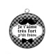 Pendentif Cabochon Argent - je t'aime très fort p'tit frère