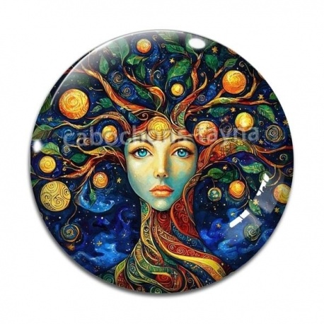 Cabochon Verre - femme arbre de vie