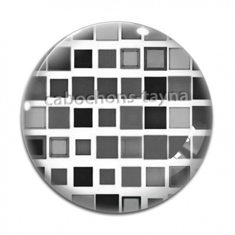 Cabochon Verre - carreaux ton gris