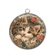 Pendentif Cabochon Argent - chat fleur