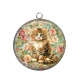 Pendentif Cabochon Argent - chat fleur