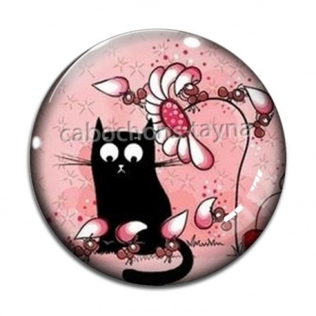 Cabochon Verre - chat noir