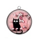 Pendentif Cabochon Argent - chat noir
