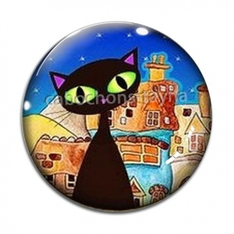 Cabochon Verre - chat noir