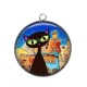 Pendentif Cabochon Argent - chat noir