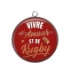 Pendentif Cabochon Argent - vivre d'amour et de rugby