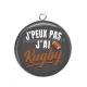 Pendentif Cabochon Argent - j'peux pas j'ai rugby
