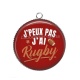 Pendentif Cabochon Argent - j'peux pas j'ai rugby