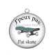 Pendentif Cabochon Argent - j'peux pas j'ai skate