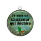 Pendentif Cabochon Argent - je suis un chasseur qui déchire