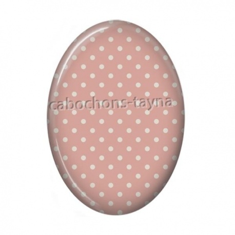 Cabochon Résine Ovale - pois fond vieux rose ovale