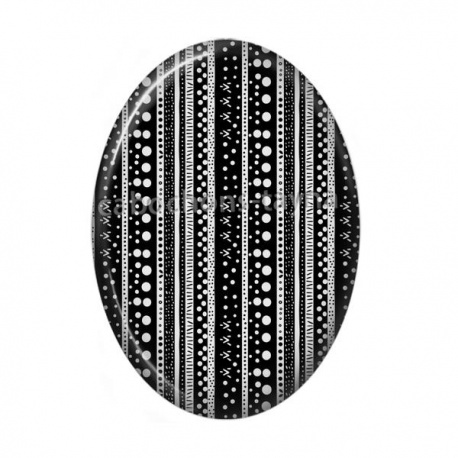 Cabochon Résine Ovale - fond rayure noir et blanc ovale