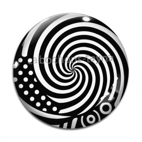 Cabochon Verre - spirale noire et blanc