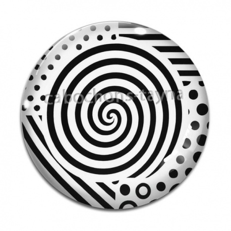 Cabochon Verre - spirale noire et blanc