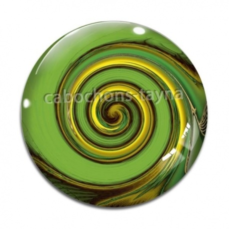 Cabochon Verre - spirale verte et jaune