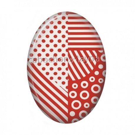 Cabochon Résine Ovale - fond rouge et blanc ovale