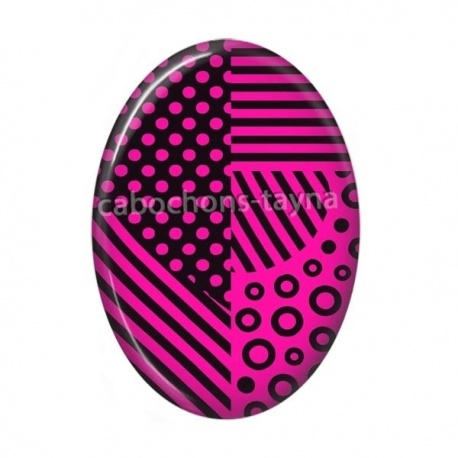 Cabochon Résine Ovale -  fond noire et et fuchsia ovale