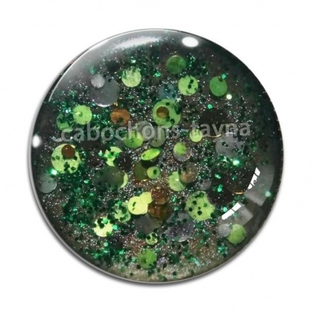Cabochon Verre - fond paillette vert