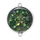 Connecteur Cabochon Argent - fond paillette vert
