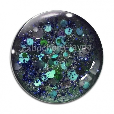 Cabochon Verre - fond paillette bleu