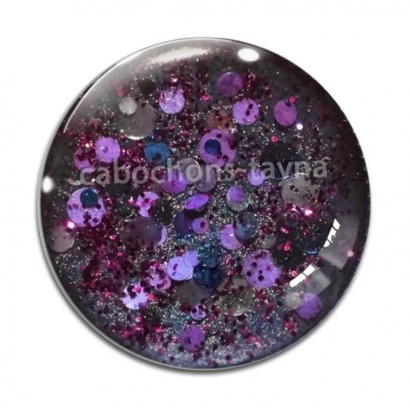 Cabochon Verre - fond paillette violet