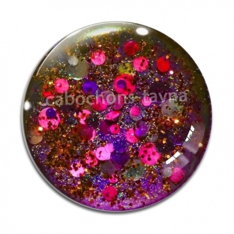Cabochon Verre - fond paillette fuchsia 