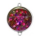 Connecteur Cabochon Argent - fond paillette fuchsia 