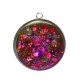 Pendentif Cabochon Argent - fond paillette fuchsia 