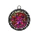 Pendentif Cabochon Argent - fond paillette fuchsia 