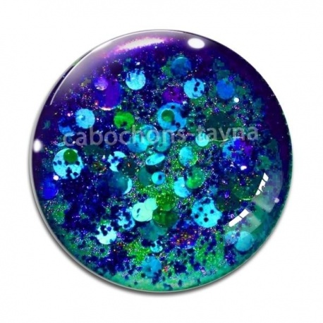 Cabochon Verre - fond paillette bleu turquoise