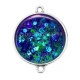 Connecteur Cabochon Argent - fond paillette bleu turquoise