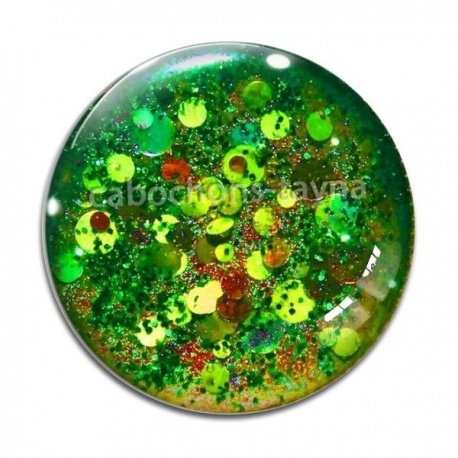 Cabochon Verre - fond paillette vert
