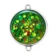 Connecteur Cabochon Argent - fond paillette vert