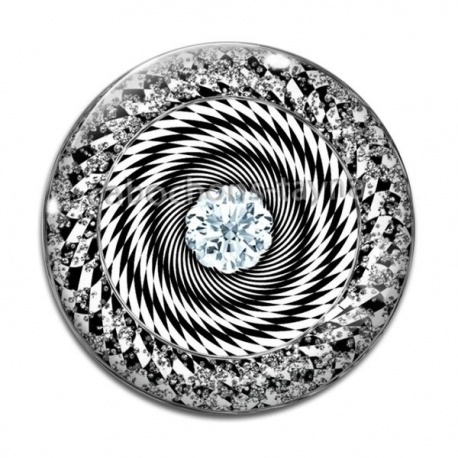 Cabochon Verre - spirale brillante grise noir