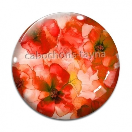 Cabochon Verre - coquelicot rouge