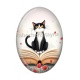 Cabochon Résine Ovale - chat noir coquelicot